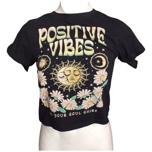 Vibe Black Baby Tee with Positive Vibes and Floral Design